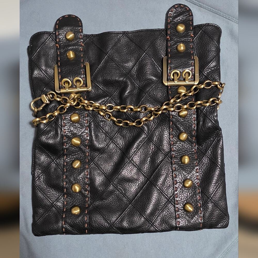 Carla Mancini Chic Black Leather Clutch with Gold Accents - Picture 2 of 8